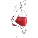 Pantelleria Shopping Tasche aus Leder und Brieftasche aus Leder mit 3 Scheinfächern und Münzfach Lipstick Rot TL142157