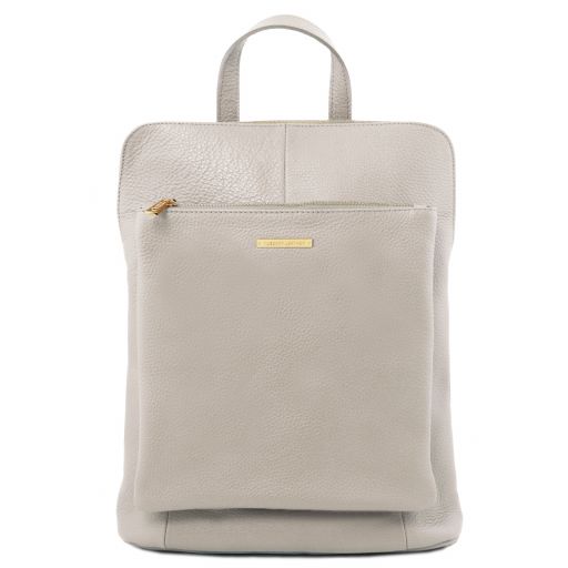 TL Bag Lederrucksack Für Damen aus Weichem Leder Light grey TL141682