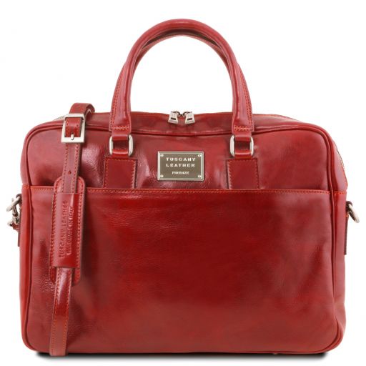 Urbino Leather Laptop Briefcase With Front Pocket Red TL141241
