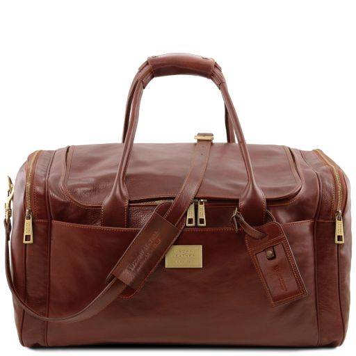 TL Voyager Дорожная кожаная сумка с боковыми карманами - Большой размер Коричневый TL142135