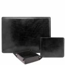 Premium Office Set Sous-main de Bureau, Tapis de Souris et Videpoches en Cuir Noir TL142088
