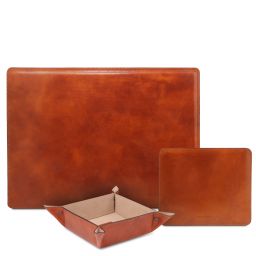 Premium Office Set Leather desk pad, mouse pad and valet tray Honey TL142088