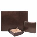 Premium Office Set Leather Desk pad With Inner Compartment, Mouse pad and Valet Tray Dark Brown TL142162
