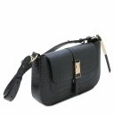 Noemi Croc Print Leather Clutch Handbag Black TL142065