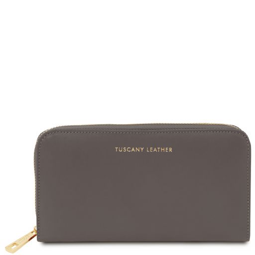Venere Exklusive Damenbrieftasche aus Leder mit Rundum-Reißverschluss Grau TL142085