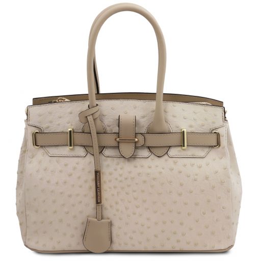 Tuscany Leather TL Bag Handbag in Ostrich-Print Leather
