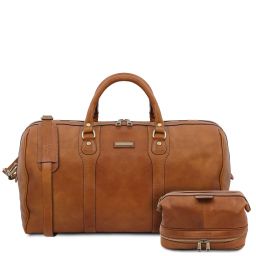 Colombo Leather Travel Duffle bag and Leather Toilet bag Natural TL142235
