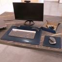 Premium Office Set Sottomano da Scrivania, Tappetino per Mouse e Vuotatasche in Pelle Blu scuro TL142088