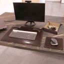 Premium Office Set Leather Desk Pad, Mouse pad and Valet Tray Dark Brown TL142088
