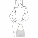 TL Bag Beuteltasche aus Weichem Leder im Steppdesign Weiß TL142220