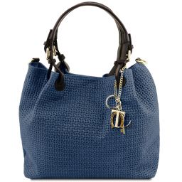TL KeyLuck Bolso Shopping en Piel Imprimida Tejida Azul oscuro TL141573