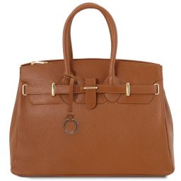 TL Bag Кожаная сумка с золотистой фурнитурой Коньяк TL141529