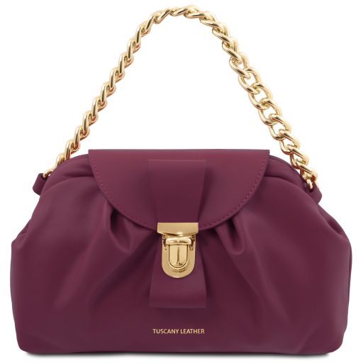 Lara Soft Leather Clutch With Chain Strap Plum TL142246