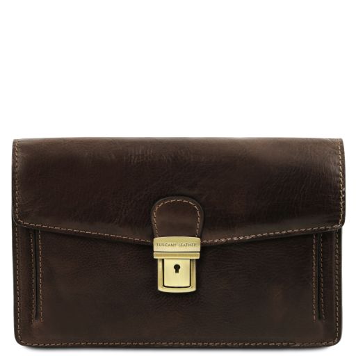 Tommy Elégante Pochette en Cuir Pour Homme Marron foncé TL141442