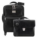 Business Trolley con 4 Ruote e Borsa Porta Computer TL SMART in Pelle Nero TL142271