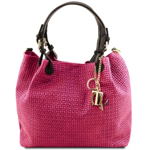 TL KeyLuck Кожаная сумка-шоппер с плетеным теснением Фуксия TL141573