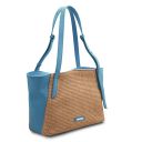 TL Bag Borsa Shopping in Pelle Morbida Effetto Paglia Azzurro TL142279