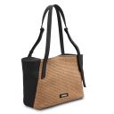 TL Bag Shopping Tasche aus Weichem Leder mit Stroheffekt Schwarz TL142279