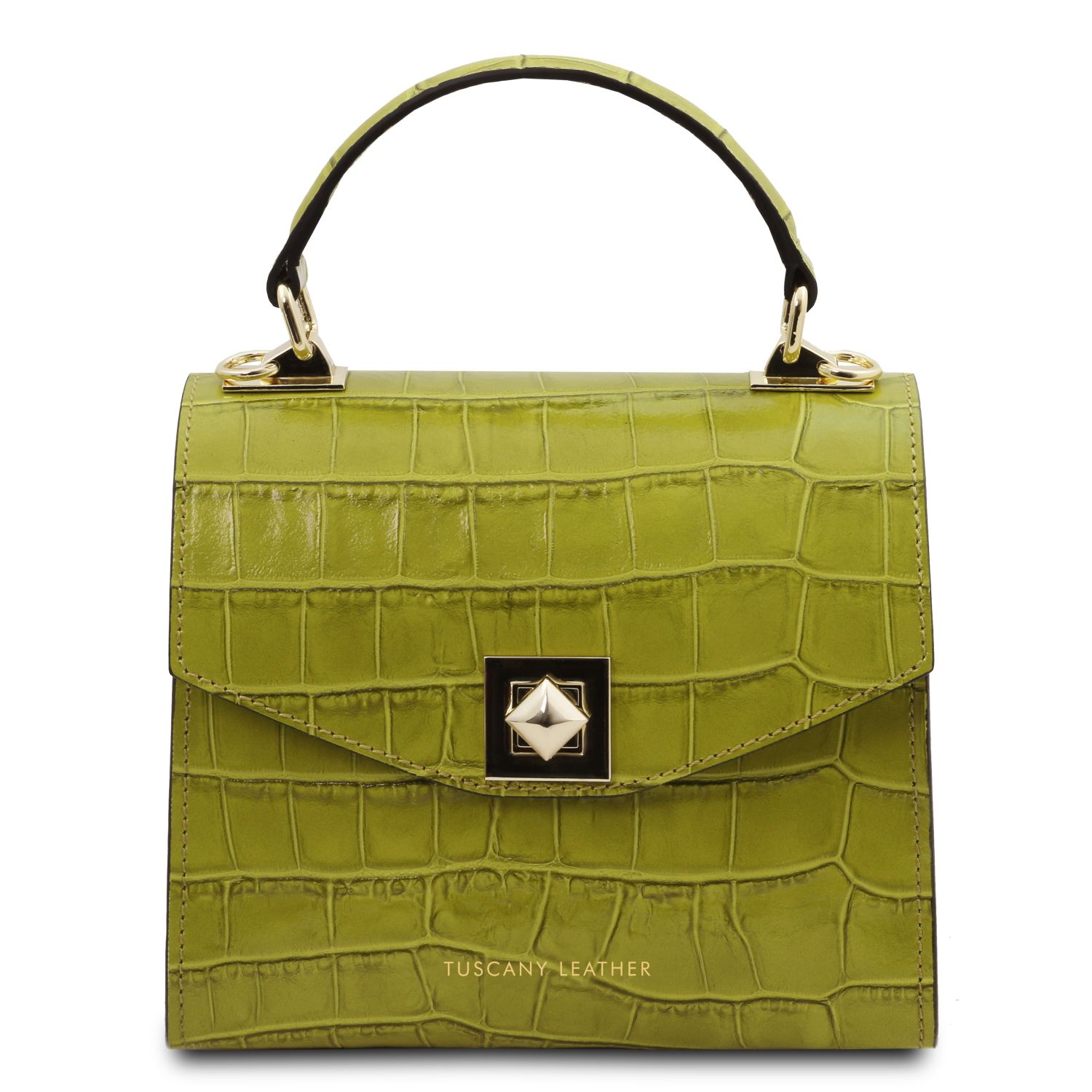 Atena Croc Print Leather Handbag - L'Atelier Global Lime Green