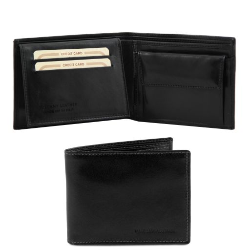 Эксклюзивный кожаный бумажник для мужчин с отделением для монет Черный TL140763