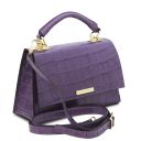 Afrodite Croc Print Leather Handbag Purple TL142300