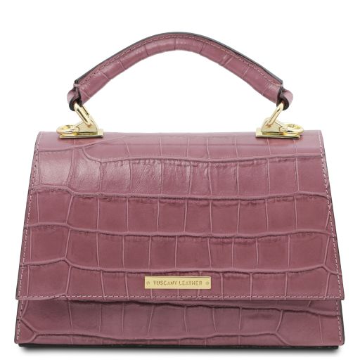 Afrodite Croc Print Leather Handbag Dusty Rose TL142300