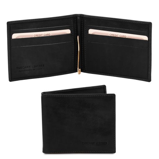 Exclusive Leather Card Holder With Money Clip Black TL142055