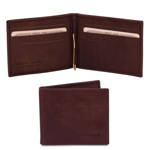 Exclusive Leather Card Holder With Money Clip Dark Brown TL142055