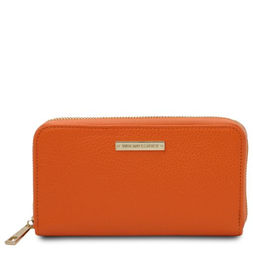Eris Exklusive Damenbrieftasche aus Leder mit Rundum-Reißverschluss Orange TL142318