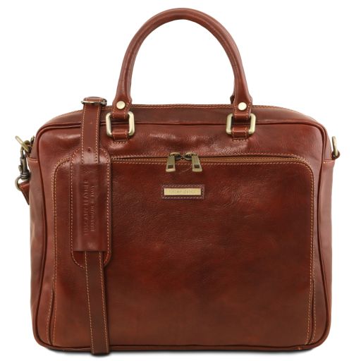 Pisa Leather Laptop Briefcase With Front Pocket Brown TL141660