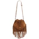 TL Bag Suede Leather Fringe Bucket bag Cognac TL142291