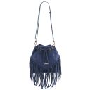 TL Bag Bolso Cubo Secchiello en Piel de Gamuza con Flecos Azul oscuro TL142291