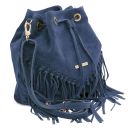 TL Bag Bolso Cubo Secchiello en Piel de Gamuza con Flecos Azul oscuro TL142291