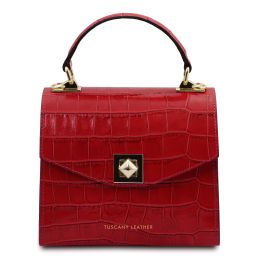 Atena Croc Print Leather Handbag Red TL142267